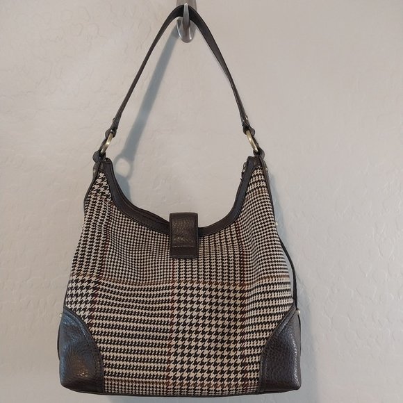 💥💥Chaps Brown Plaid Houndstooth Handbag Vintage Purse IEC - Picture 2 of 13